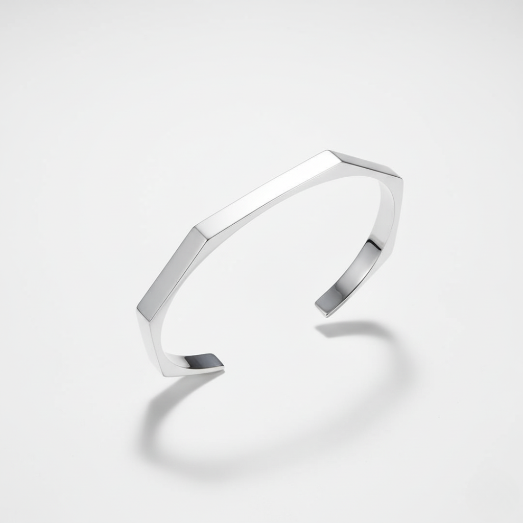 Men’s Geometric Cuff Bracelet – Stainless Steel Open Bangle | Minimalist Silver Wristband for Men