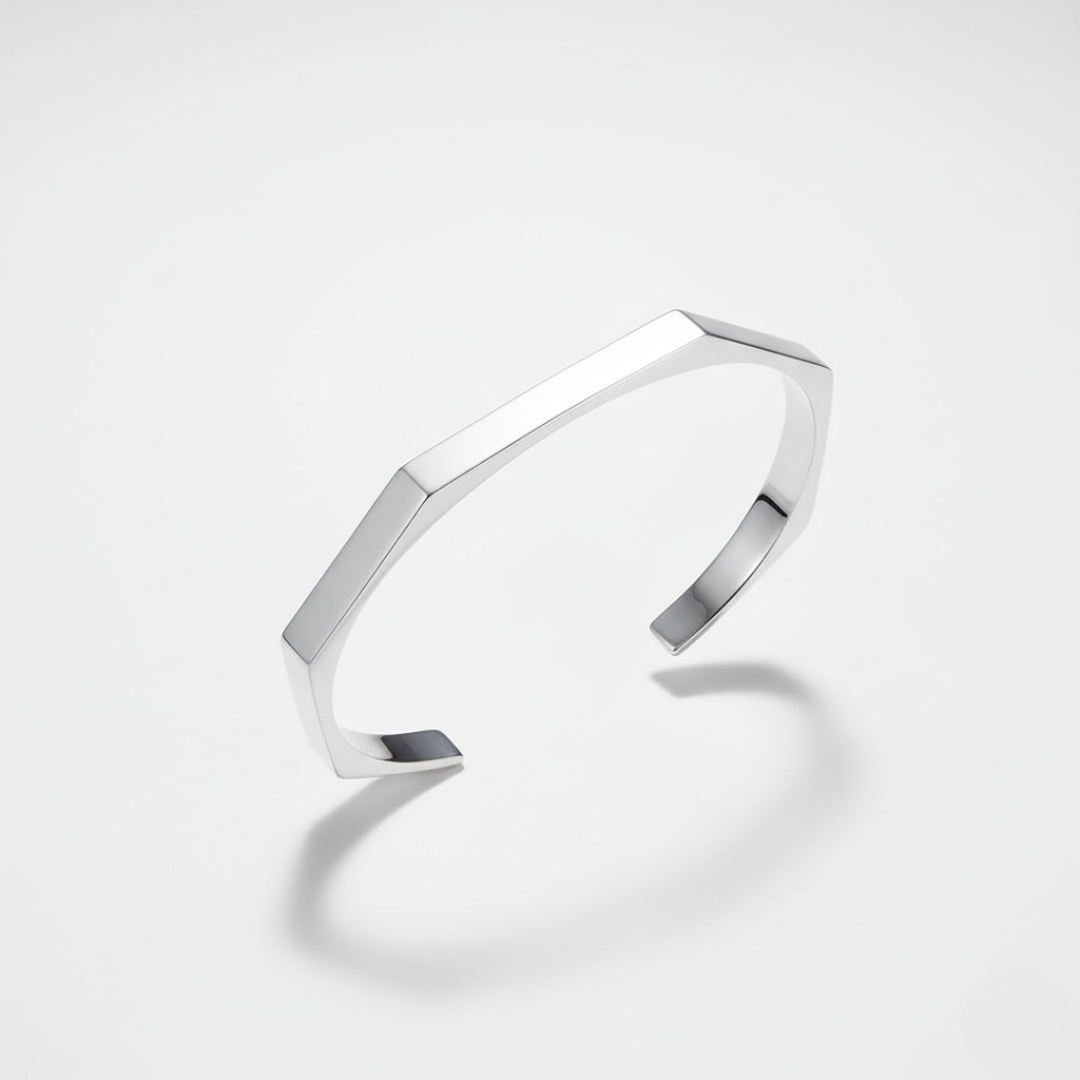 Men’s Geometric Cuff Bracelet – Stainless Steel Open Bangle | Minimalist Silver Wristband for Men