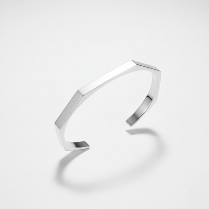 Men’s Geometric Cuff Bracelet – Stainless Steel Open Bangle | Minimalist Silver Wristband for Men