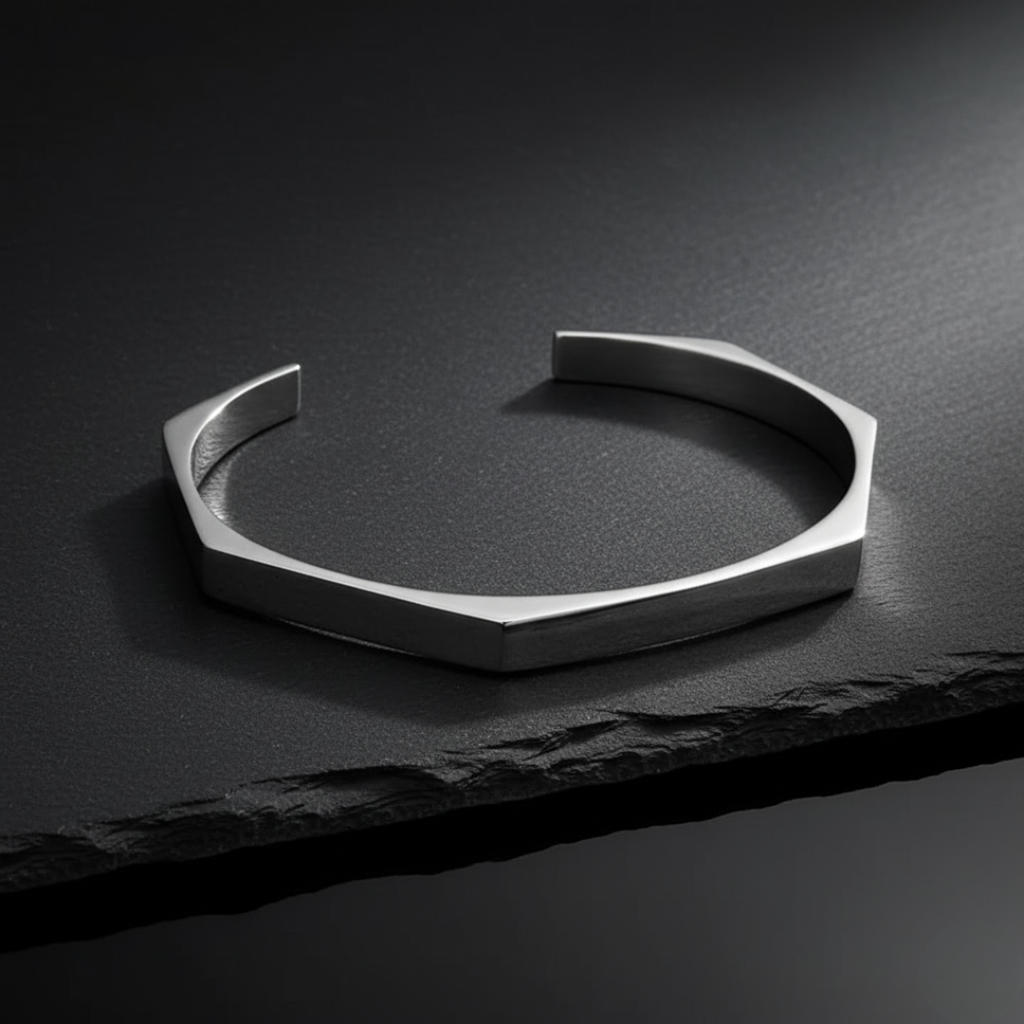Men’s Geometric Cuff Bracelet – Stainless Steel Open Bangle | Minimalist Silver Wristband for Men