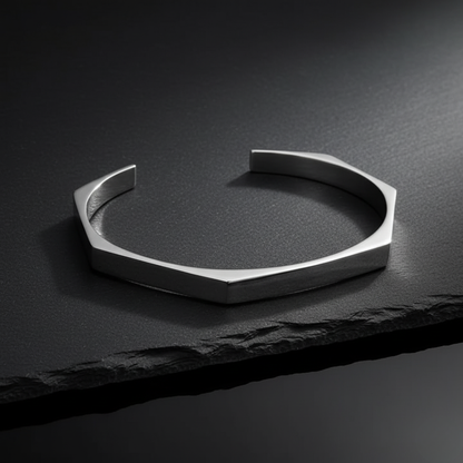 Men’s Geometric Cuff Bracelet – Stainless Steel Open Bangle | Minimalist Silver Wristband for Men