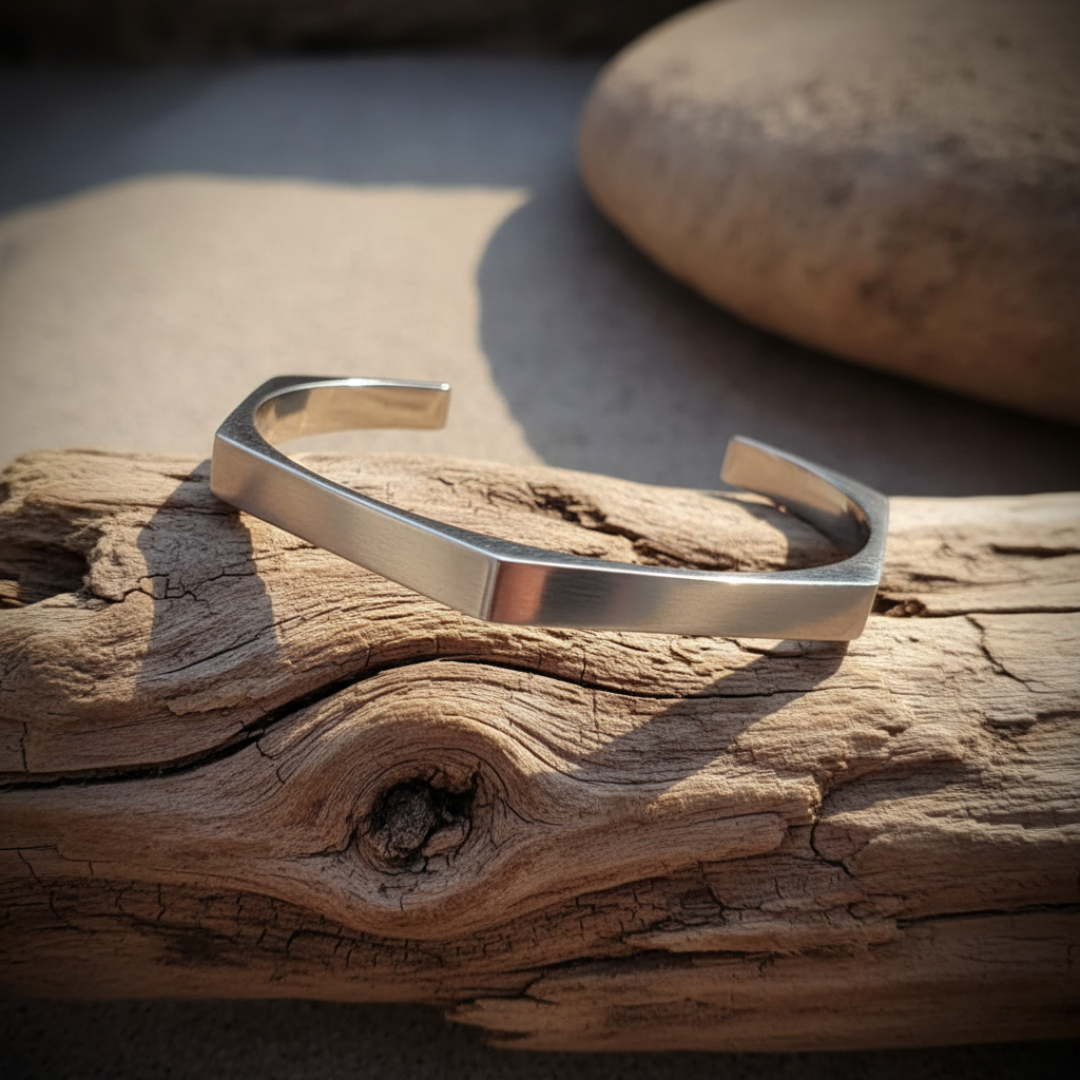 Men’s Geometric Cuff Bracelet – Stainless Steel Open Bangle | Minimalist Silver Wristband for Men