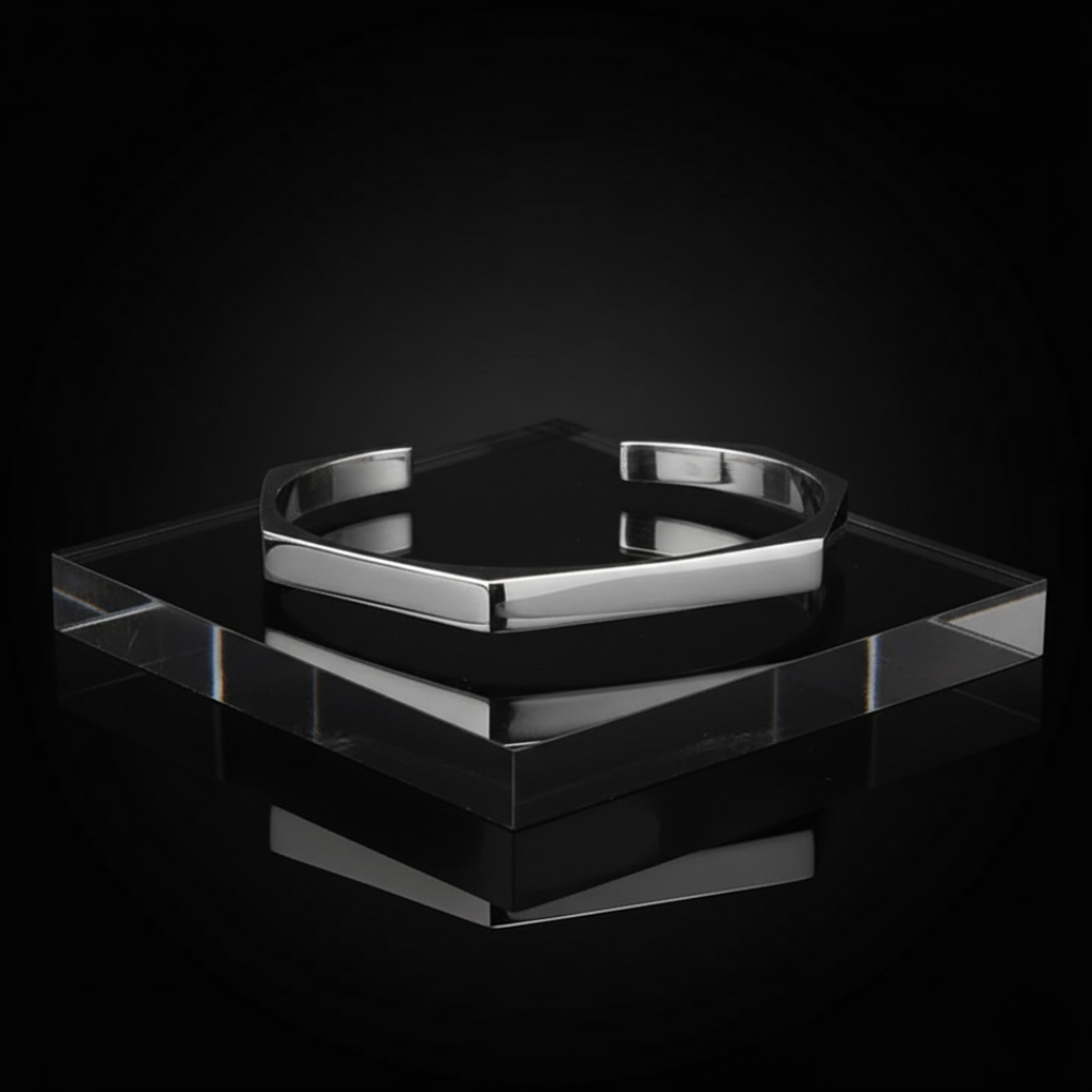Men’s Geometric Cuff Bracelet – Stainless Steel Open Bangle | Minimalist Silver Wristband for Men