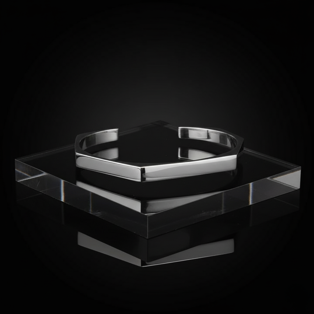 Men’s Geometric Cuff Bracelet – Stainless Steel Open Bangle | Minimalist Silver Wristband for Men