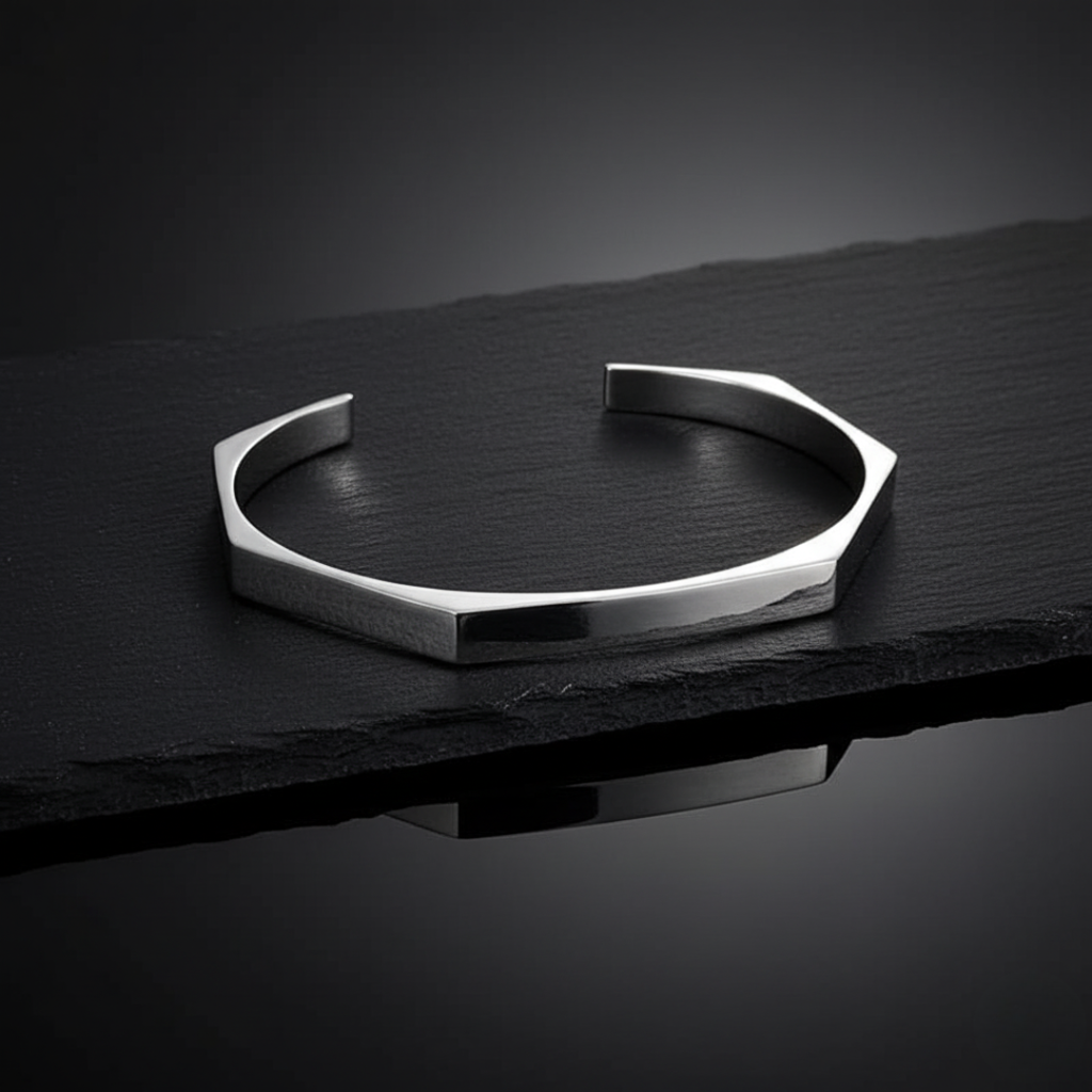 Men’s Geometric Cuff Bracelet – Stainless Steel Open Bangle | Minimalist Silver Wristband for Men
